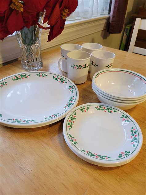 Vintage Corelle Christmas Holly Dishware Sets Etsy