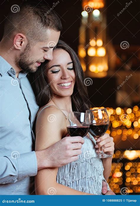 Couple In Love Hugging And Enjoying In Red Wine Stock Image Image Of