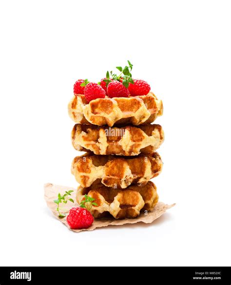 Continental Classics Belgian Butter Waffles With Raspberries Isolated