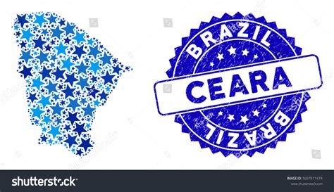 Blue Ceara State Map Collage Stars Stock Vector Royalty Free