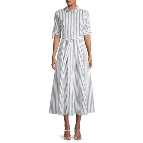 Calvin Klein Belted Stripe Cotton Shirtdress Lyst