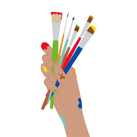 Human Hand Holding Paint Brushes 35567125 Vector Art At Vecteezy