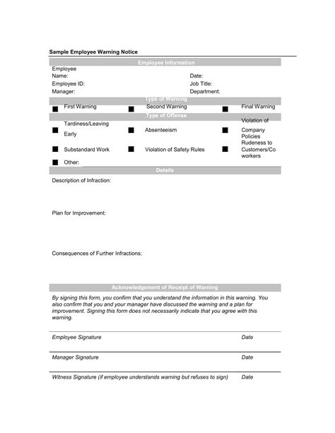 Free Printable Employee Warning Notice Templates Pdf And Excel