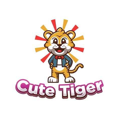 Cute Tiger Logo Mascot In Suit Mascot Logo In Cartoon Style Isolated On White Background