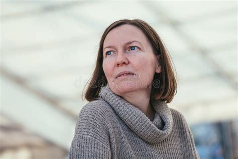 Portrait Of Beautiful Casual Female Brunette In S With No Make Up