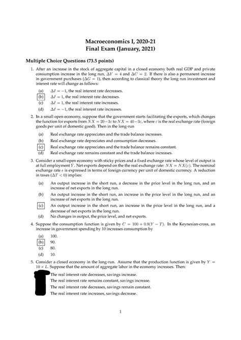 Final 2020 A Answer Exam Macroeconomics I 2020 Final Exam