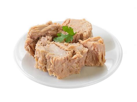 Canned Tuna Fish In Plate On White Background Stock Image Image Of