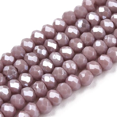 Honeyhandy Electroplate Glass Beads Strands Pearl Luster Plated Faceted Rondelle Rosy Brown