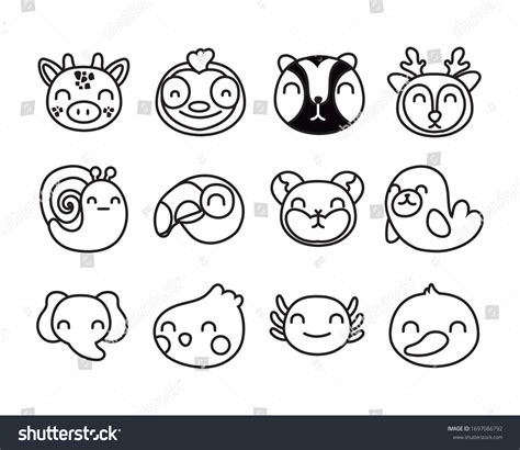 Bundle Cute Animals Characters Vector Illustration Stock Vector
