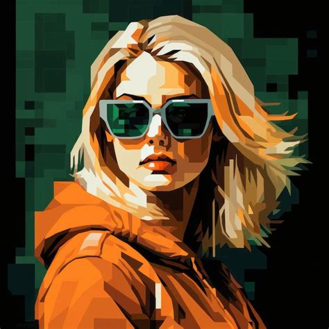 Premium Photo Vivid Pixel Art Woman In Sunglasses With Orange Shirt