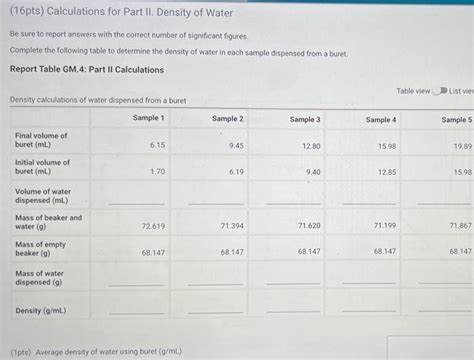 Solved 11pts Calculations For Part I Density Of Unknown Chegg