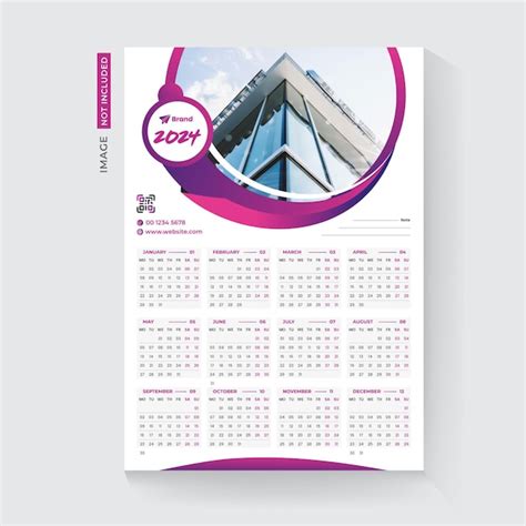 Premium Vector 2024 One Page Wall Calendar Template Design