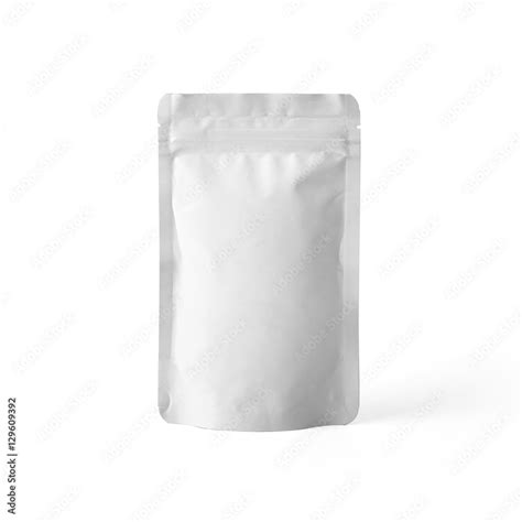 Blank White Matte Plastic Paper Pouch Bag Isolated On White Background