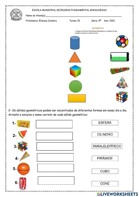 Sólidos geométricos online worksheet for fundamental 1 You can do the