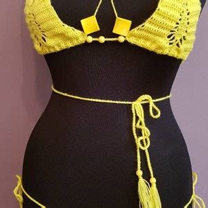 Hot Sexy Bikini Set Crochet Triangle Swim Suit See Through Etsy