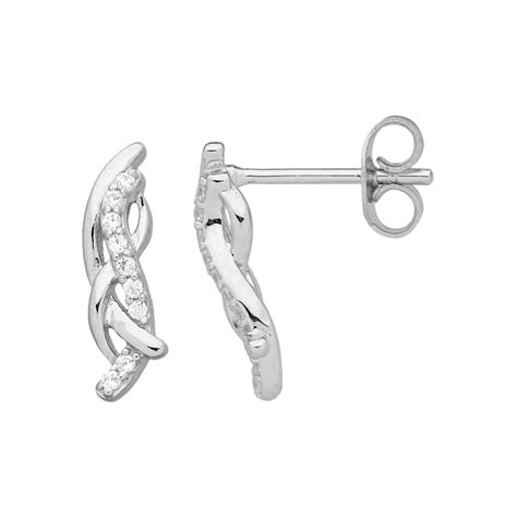 Boucles D Oreilles Puces En Argent Avec Oxyde De Zirconium Blanc The