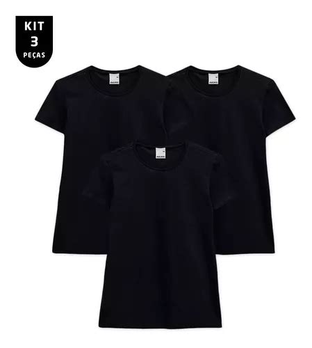 Kit 3 Camisetas Baby Look Feminina Em Meia Malha Malwee