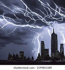 Lightning Storm Over City D Render Stock Illustration