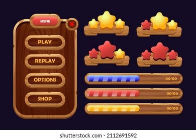 Wooden Game Buttons Cartoon Menu Interface Stock Vector Royalty Free