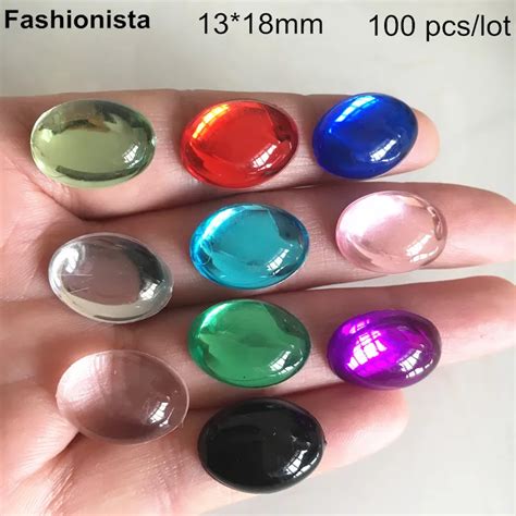 100 Pcs Oval Flat Back Acrylic Cabochon Beads 13 18mm Solid Color