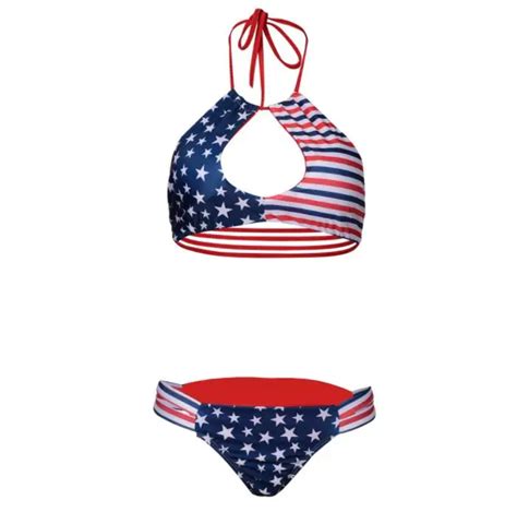 Usa Flag Print Swim Bikini Suit Two Piece Summer Sexy Padded Biquini Lady Girl Vocation Swimming
