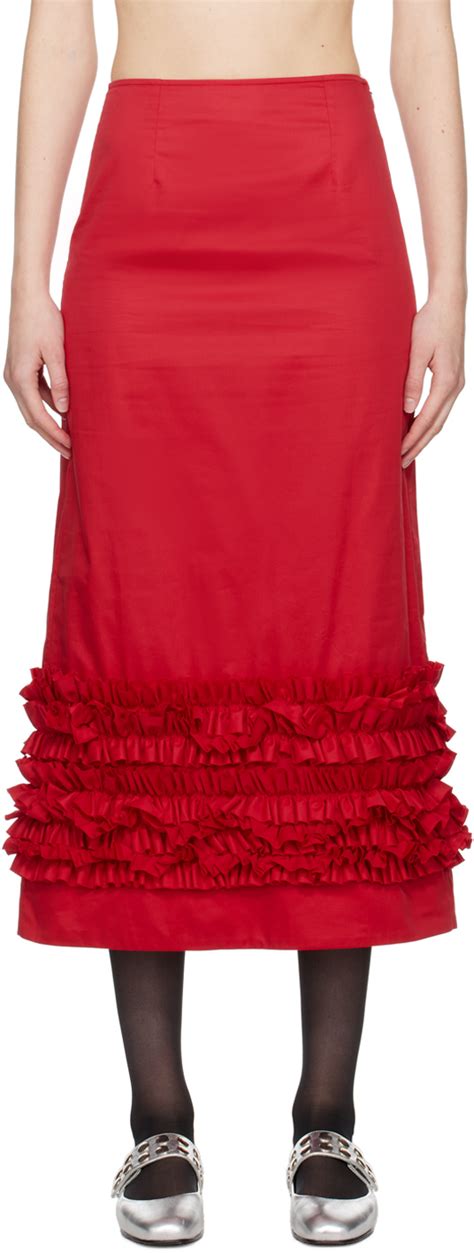 Red Delia Midi Skirt By Molly Goddard On Sale