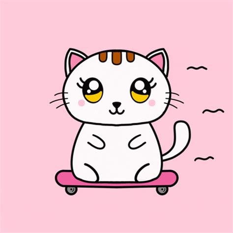 Happy Kawaii Cat Skate Boarding 