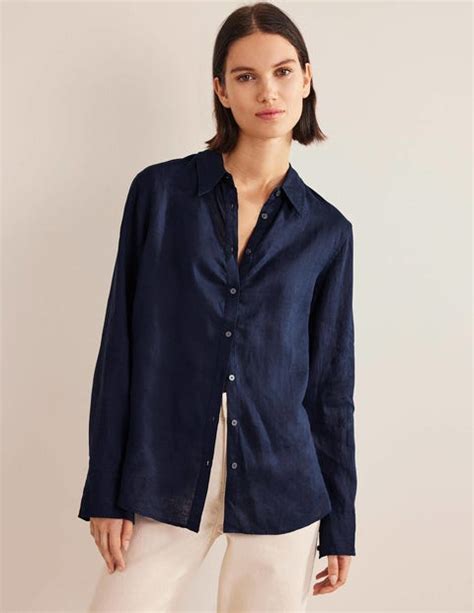 New Linen Shirt Navy Boden Uk