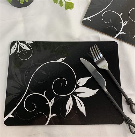 Sets Of Black Vivienne Cork Placemat Set Floral Cork Backed