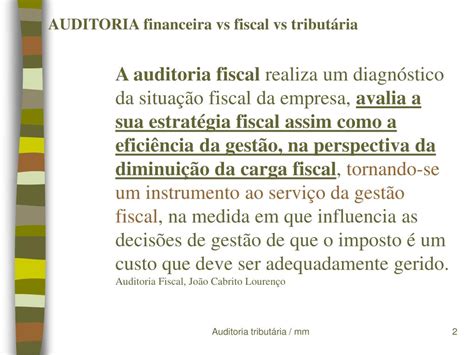 PPT AUDITORIA financeira vs fiscal vs tributária PowerPoint