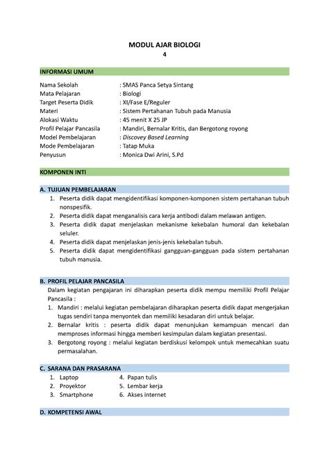 4 Modul Ajar Biologi Xi Sistem Pertahanan Tubuh Pada Manusia Modul