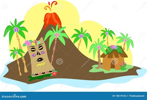 Tiki Island With Volcano Stock Vector Illustration Of Nature 10619102