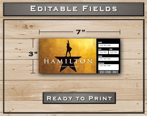 Hamilton Printable Broadway Surprise Ticket Editable Musical Etsy