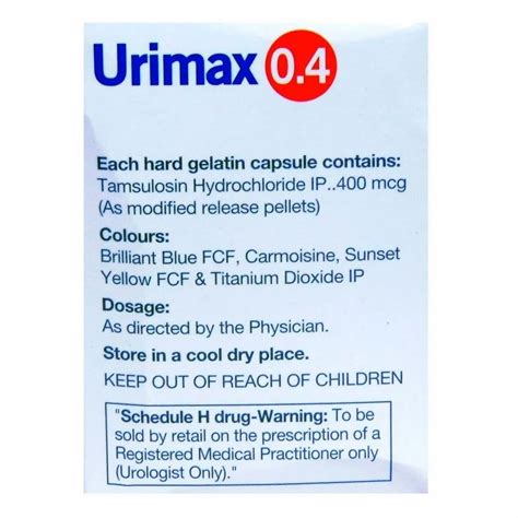 Tamsulosin 0 4 Mg Urimax 0 4 Capsule MR Cipla Ltd At Rs 367 Stripe In