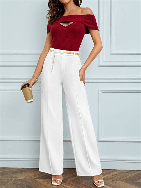 Shein Tall High Waist Wide Leg Pants With Chain Shein Usa