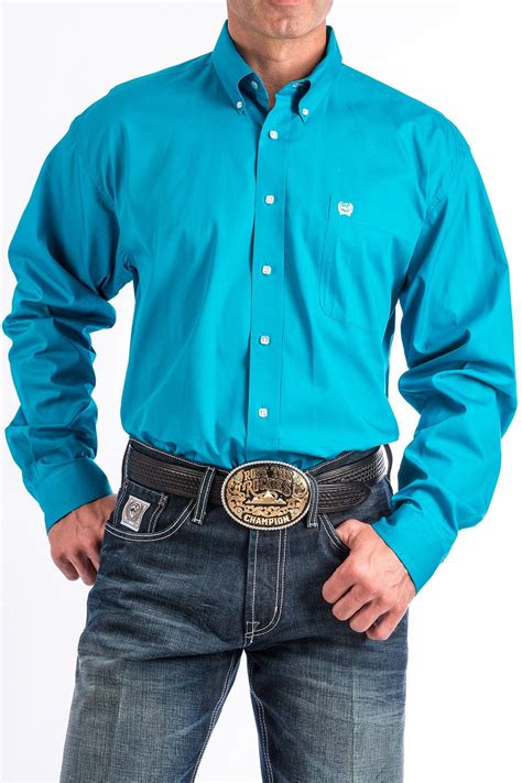 Cinch Mens Solid Teal Button Down Western Shirt MTW1103800 – Haegles Western Wear