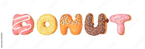 Cartoon vector illustration with word donut. Hand drawn drawing sweet ...