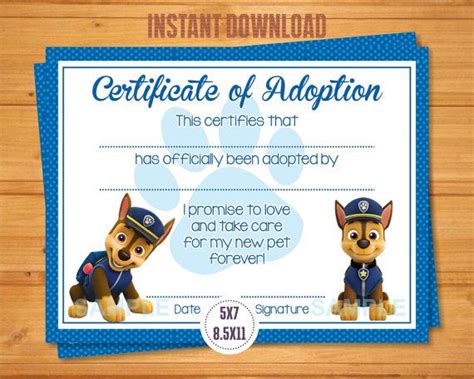 Paw Patrol Adoption Certificate A Free Printable For Your 40 Off