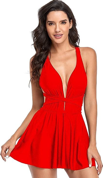 Amazon Lilico Women S Red Sexy Onepiece Skirt Swimsuit Plus Size