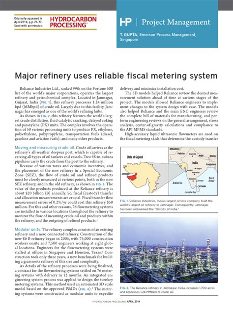 Case Study Reliance Refinery Uses Emerson S Fiscal Metering System To