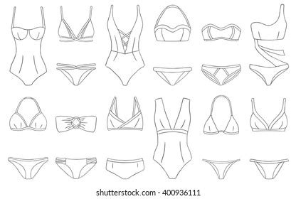 Doodle Bikini Set Summer Swimming Suits Stock Vector Royalty Free