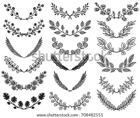 Vintage Set Hand Drawn Rustic Laurels Shutterstock