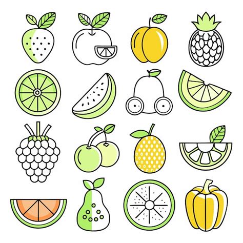 Premium Vector A Set Of Fruit Line Icons