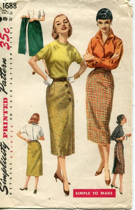 1960s Simplicity Pattern 1688 Misses Wrap Skirt Waist 26 Hip 36 Ebay