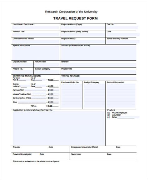 Free Travel Request Form Samples Pdf Ms Word Google Docs Excel