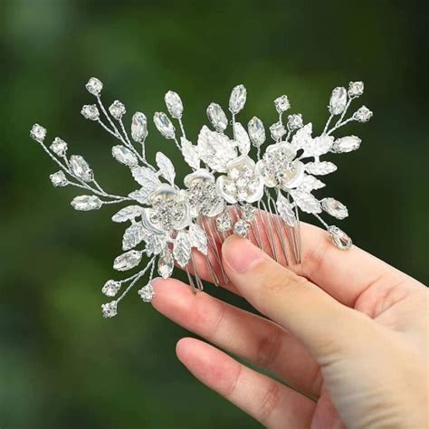 Peigne À Cheveux En Forme De Fleur Pour Mariée Avec Cristaux Argentés