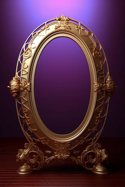 Premium Ai Image A Gold Oval Mirror On A Purple Background
