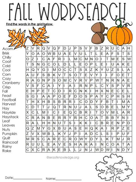 Fall Word Search Puzzles