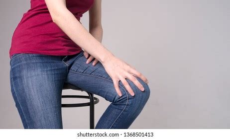 Tired Woman Feeling Neck Pain Massaging Stock Photo