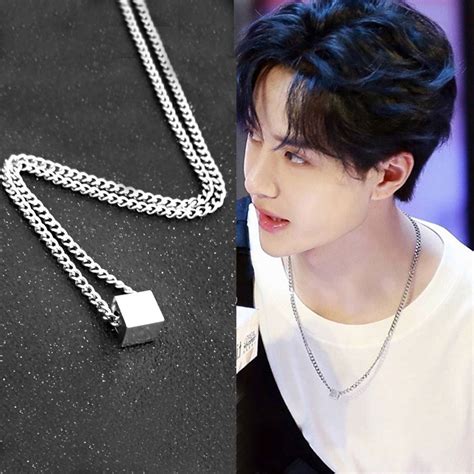 Colar Geométrico Quadrado Wang Yibo Homens Hip Hop Simples Clavícula